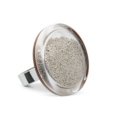 Glasring - Cachou Medium Billes Silber