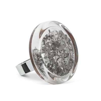 Anello in vetro - Cachou Medium Paillettes Argento