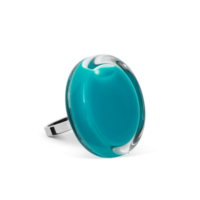 Bague en verre soufflée - Cachou Mini Milk Turquoise