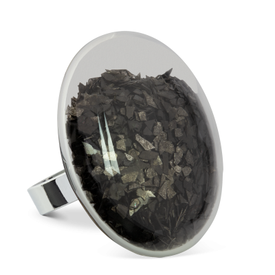 Bague en verre soufflée - Galet Giga Paillettes Noir