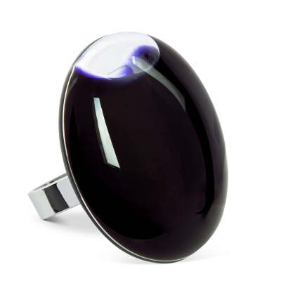 Bague en verre soufflée - Galet Giga Milk Noir