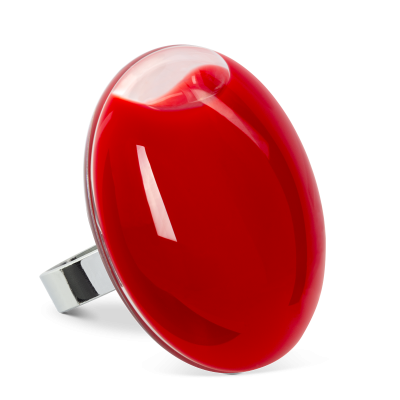Bague en verre soufflée - Galet Giga Milk Rouge foncé