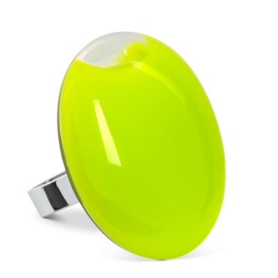 Bague en verre soufflée - Galet Giga Milk Vert Clair