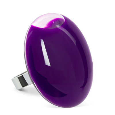 Bague en verre soufflée - Galet Giga Milk Violet foncé