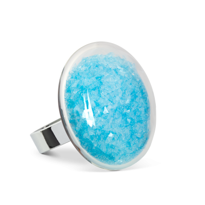 Bague en verre soufflée - Galet Medium Paillettes Colors Bleu Clair