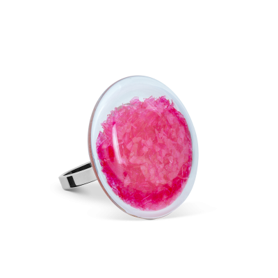 Bague en verre soufflée - Galet Mini Paillettes Colors Rouge