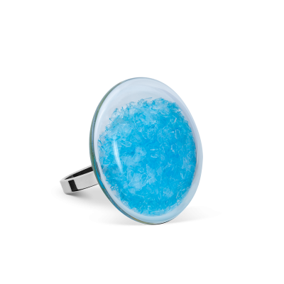 Bague en verre soufflée - Galet Mini Paillettes Colors Bleu Clair