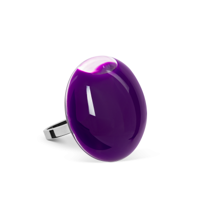Bague en verre soufflée - Galet Mini Milk Violet foncé