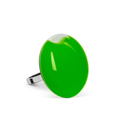 Bague en verre soufflée - Galet Mini Milk Vert foncé