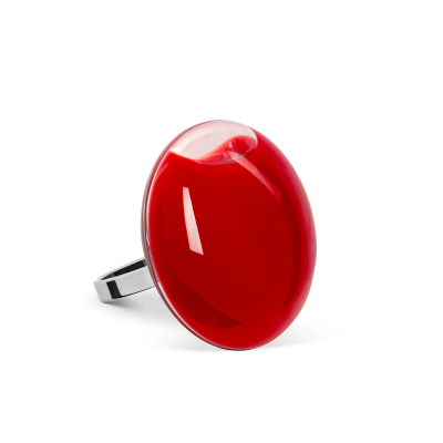 Bague en verre soufflée - Galet Mini Milk Rouge foncé