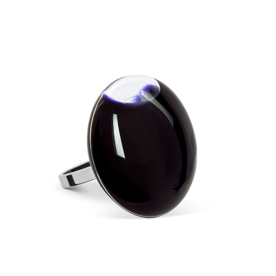 Bague en verre soufflée - Galet Mini Milk Noir