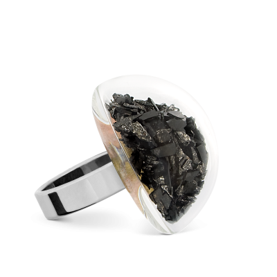 Anello in vetro - Dome Medium Paillettes Nero