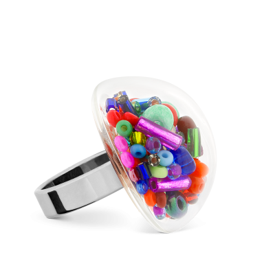 Bague en verre soufflée - Dome Medium Mix Perles Multicolore