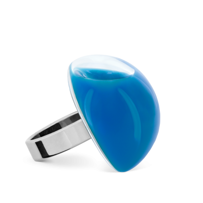 Glass ring - Dome Medium Milk Royal blue