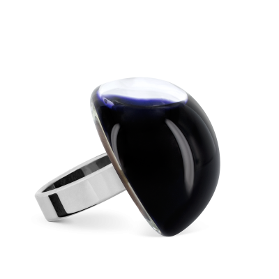 Glass ring - Dome Medium Milk Black