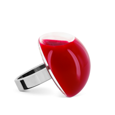 Glass ring - Dome Medium Milk Dark red