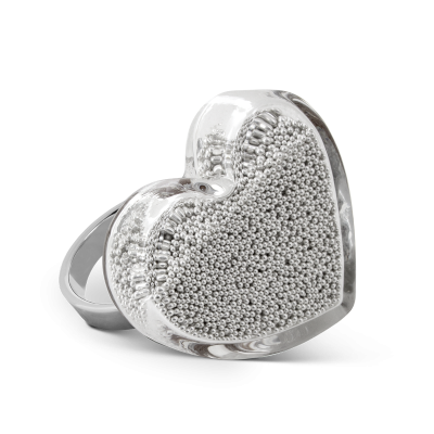 Bague en verre soufflée - Coeur Medium Billes Argent
