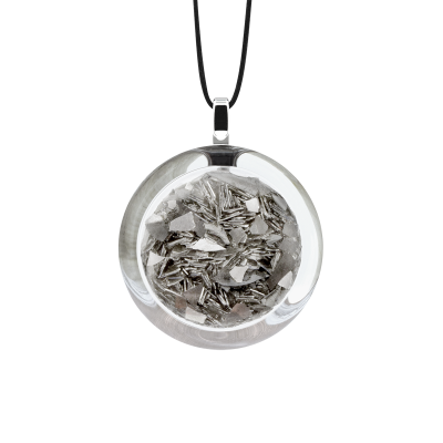 Pendentif en verre soufflé - Cachou Mini Paillettes Argent
