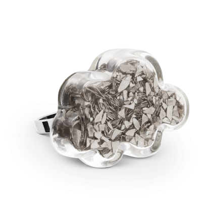 Glass ring - Nuage Medium Paillettes Silver