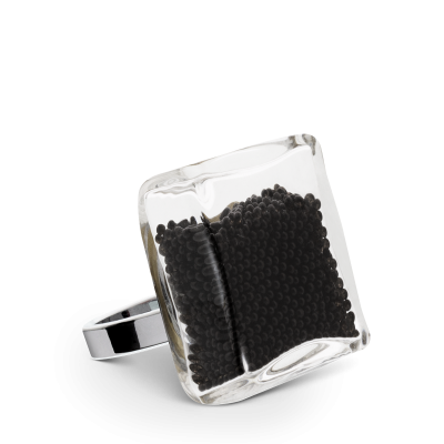 Glass ring - Carré Medium Billes Black