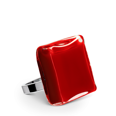 Glass ring - Carré Medium Milk Dark red