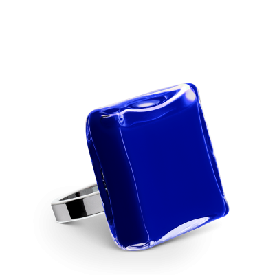 Glass ring - Carré Medium Milk Dark Blue