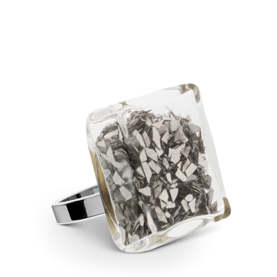 Anello in vetro - Carré Medium Paillettes Argento