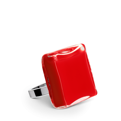 Glass ring - Carré Mini Milk Light red