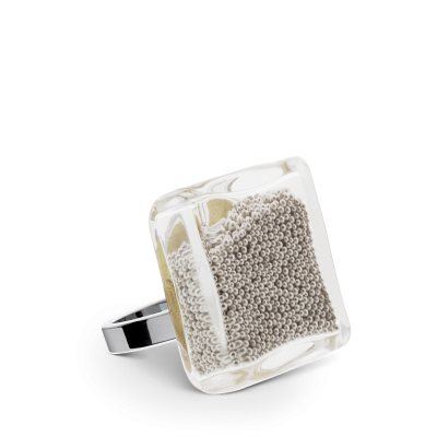 Glass ring - Carré Mini Billes Silver