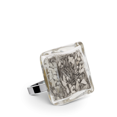 Anello in vetro - Carré Mini Paillettes Argento