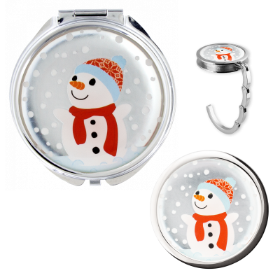Set - 1 Handtaschenhalter & 1 Taschenspiegel Snowman