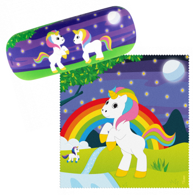 Set - 1 Hard glasses case & 1 Microfibre Cloth For Glasses Unicorn