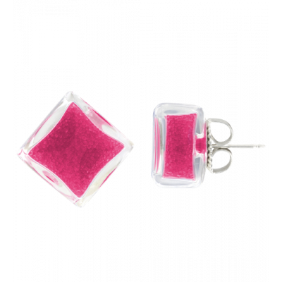 Stud earrings - Carré Billes Fuchsia