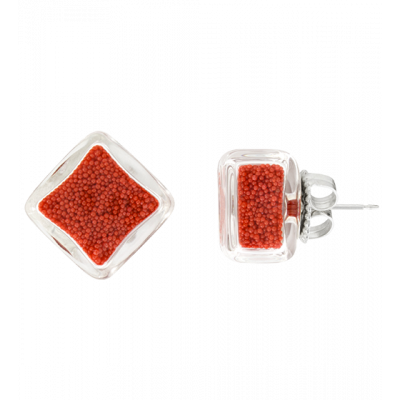 Stud earrings - Carré Billes Red