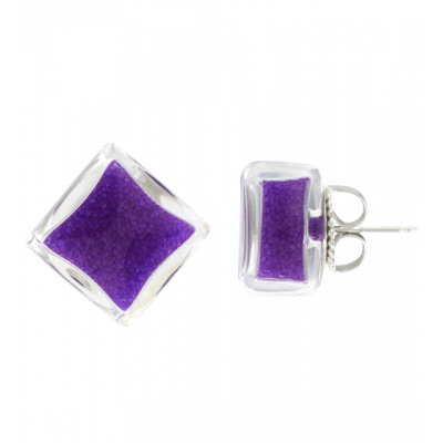 Stud earrings - Carré Billes Purple