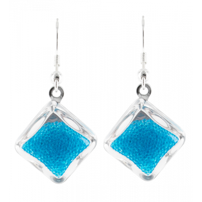 Boucles d'oreilles crochet en verre soufflées - Carré Billes Bleu roi