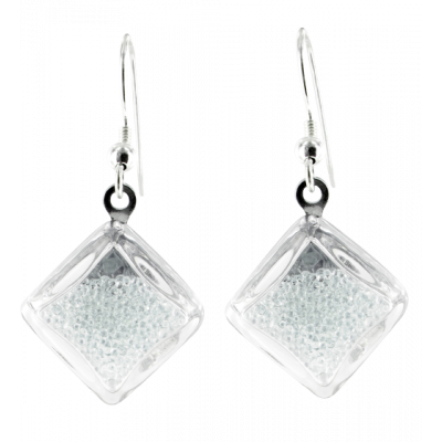 Boucles d'oreilles crochet en verre soufflées - Carré Billes Cristal