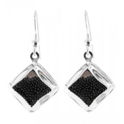 Boucles d'oreilles crochet en verre soufflées - Carré Billes Noir