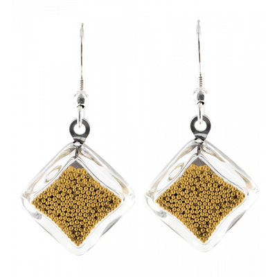Boucles d'oreilles crochet en verre soufflées - Carré Billes Or