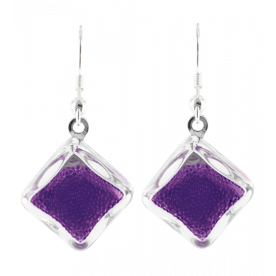 Boucles d'oreilles crochet en verre soufflées - Carré Billes Violet