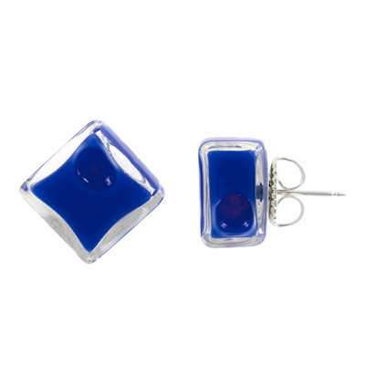 Stud earrings - Carré Milk Dark Blue