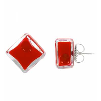 Stud earrings - Carré Milk Dark red