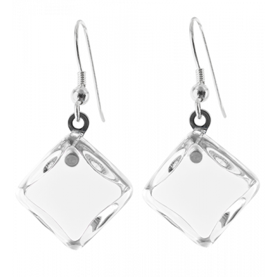 Boucles d'oreilles crochet en verre soufflées - Carré Milk Blanc