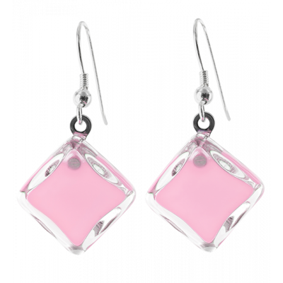 Boucles d'oreilles crochet en verre soufflées - Carré Milk Bubble Gum