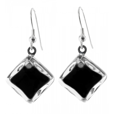 Boucles d'oreilles crochet en verre soufflées - Carré Milk Noir