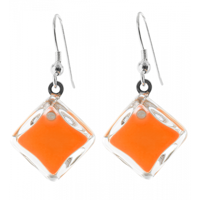 Boucles d'oreilles crochet en verre soufflées - Carré Milk Orange