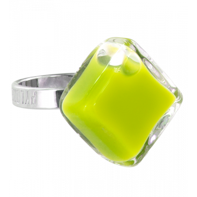 Bague en verre soufflée - Losange Nano Milk Vert Clair