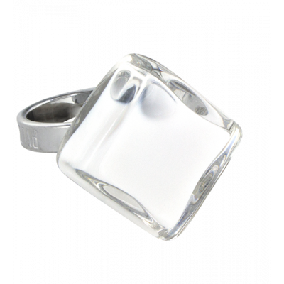 Bague en verre soufflée - Losange Nano Milk Blanc