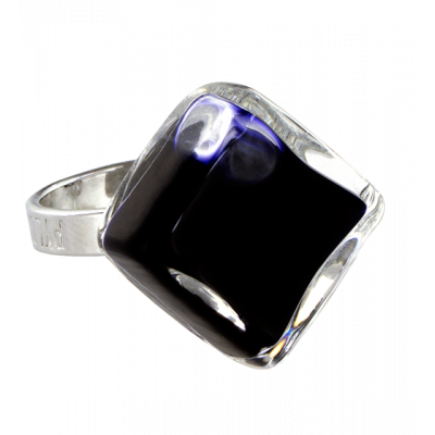 Bague en verre soufflée - Losange Nano Milk Noir