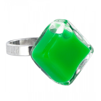Bague en verre soufflée - Losange Nano Milk Vert foncé